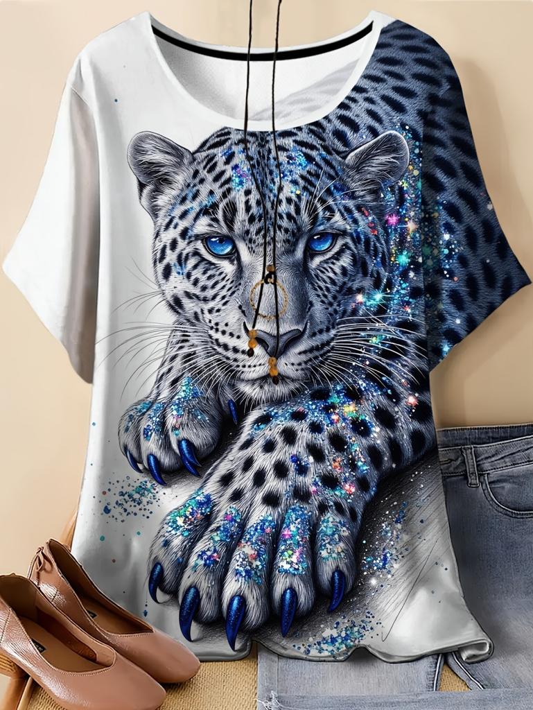 New Women 3D Print Animal T-Shirt Cool Cheetah Graphic Tees Summer T-Shirts Tops Oversize Short Sleeves Y2k Street Women Clothes