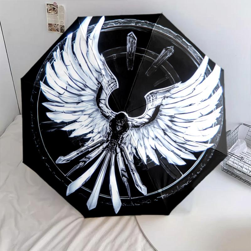 Shiny Wings  pattern, automatic folding umbrella, portable and foldable design, 8 ribs, a Christmas or birthday gift.