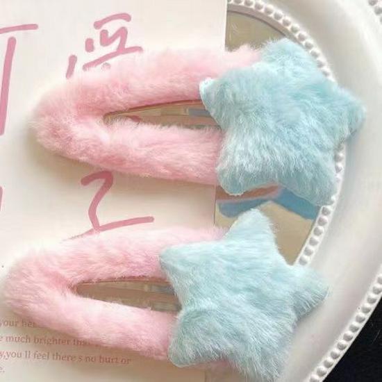 Korean Style Fluffy Five-Pointed Star Hairpin - Cute Autumn/Winter Clip for Gentle & Girly Hairstyles