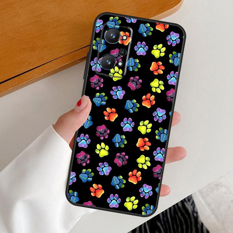 Dog foot print Paw Colorful Pattern For Realme 11 12 Pro Plus 10 9 GT5 GT Neo 6 C25s C21Y C30 C31 C33 C35 C51 C53 C55 C67 Case
