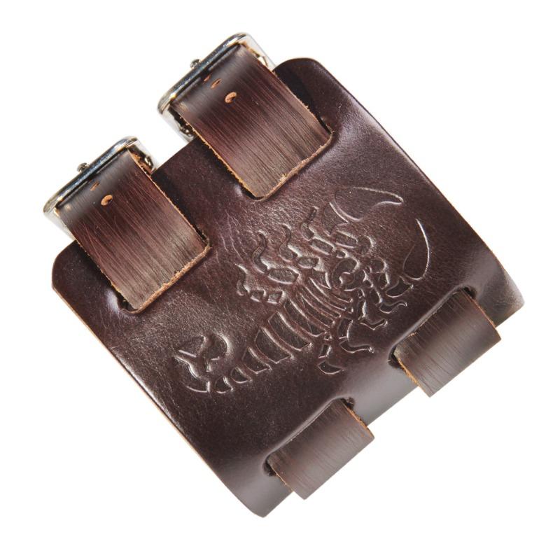

Meier Hot-selling genuine leather bracelet with scorpion design - wide leather hip hop style cowhide bangle for men коричневый