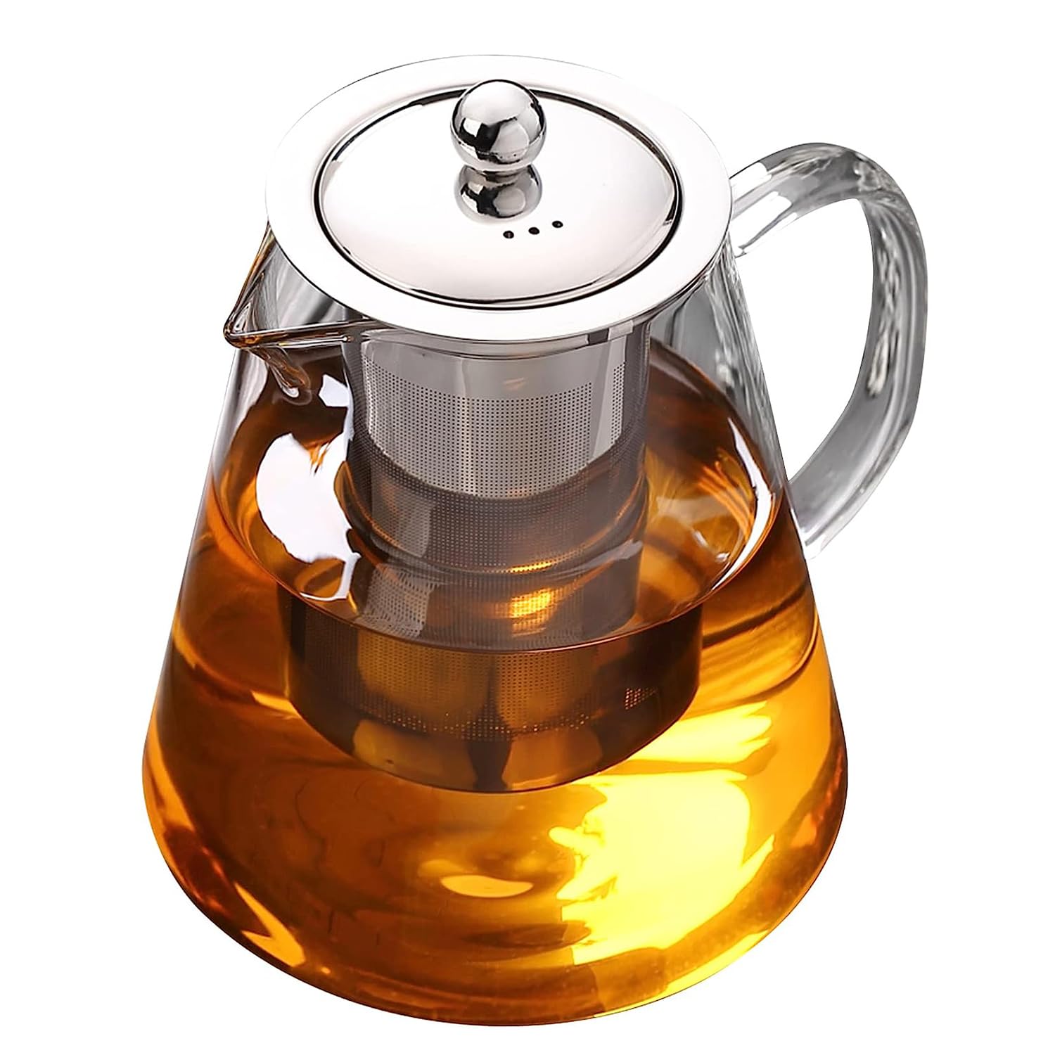 

POKALOTEA PK4150M Glass Teapot, Large Capacity (1500ml Full Capacity), with Stainless Steel Strainer, Heat-Resistant (170°C), Serves 4-6, for Black