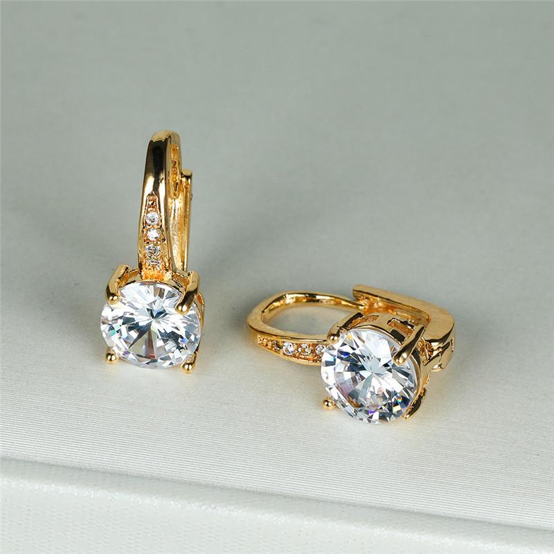 

Female Luxury White Zircon Round Stone Hoop Earrings For Women Wedding Jewelry Vintage Fashion Gold Color CZ Earrings золотой