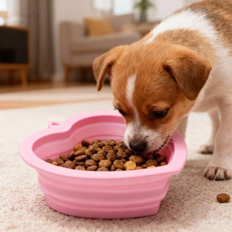 Ciotola Pieghevole in Silicone per Animali Domestici, Ciotola per Riso per Cani, Ciotola Carina a Forma di Cuore per Cuccioli, Ciotola per Gatti, Ciotola Portatile da Esterno, Ciotola per Cibo per Cani