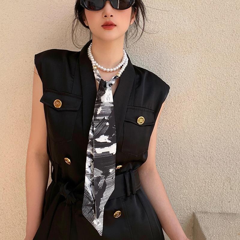 2-In-1 Detachable Pearl Headband Silk Scarf Hairband Women'S Hair Ties Elastic Hair Bands Necklace Fashionable Accessories