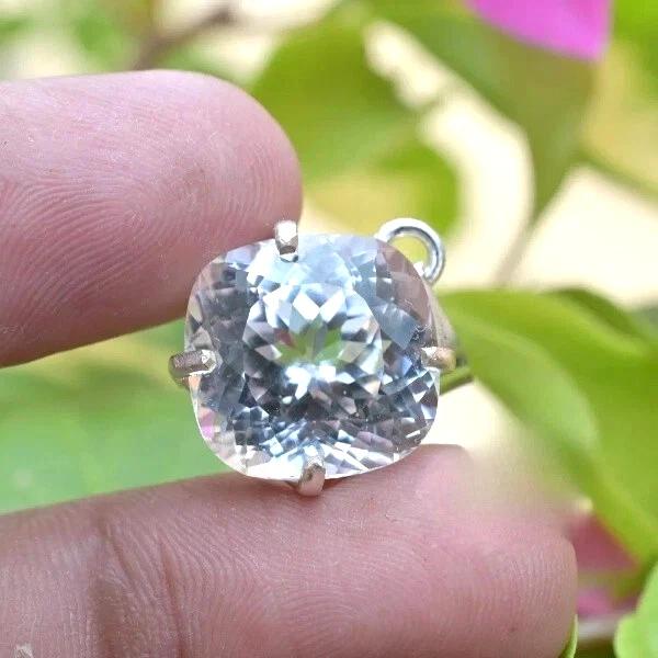 Natural Cushion Cut 25 Ct White Sapphire 925 Solid Silver Pendant Loose Gemstone