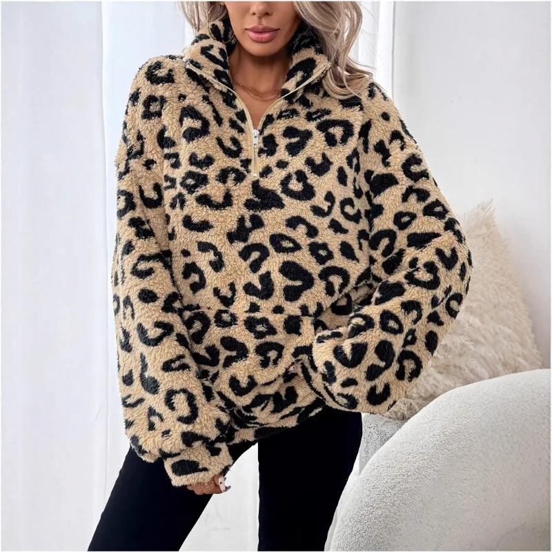 Women S Leopard Print Zip Up Hoodie Elegant Casual Sweatshirt