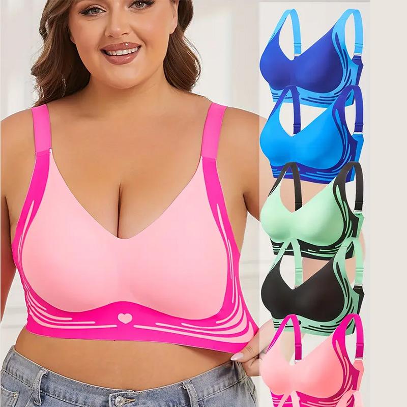 Plus Size Vest Style Wireless Full Cup Push Up Front Closure Bra For Women 1XL