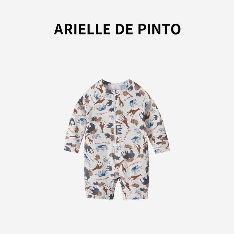 French Arielle De Pinto Boys Swimsuit Summer Cute Vacation One-Piece Long sleeve Sun Protection Swimsuit Swimsuit(Swimming Cap Included) 90