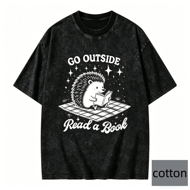 Vintage Washed Cotton Tshirt Men Women Camping Frog Reading Graphic Tee Shortsleeved Oversized Top for Women Men Versatile S