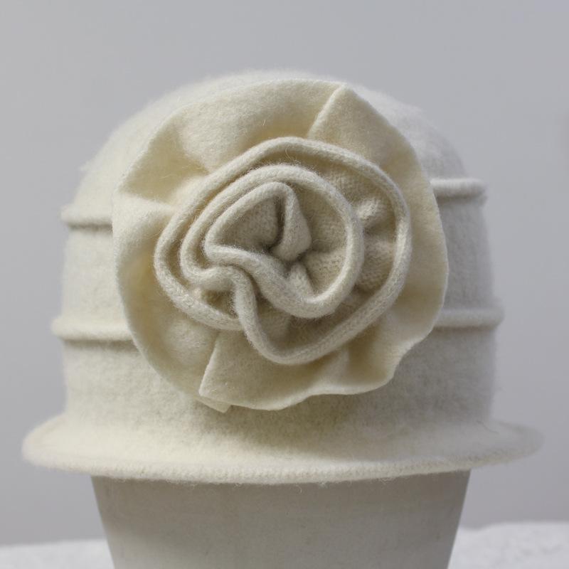 Elegant Flower Style Autumn Winter Girl's Cap Fedora Pure Wool Women's Hat