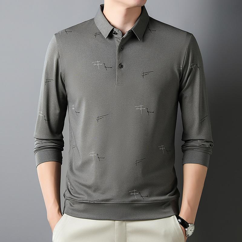Mittelgroßes Herren-Poloshirt Langärmliges Business-Casual-Oberteil High-End Buchstaben-Print Revers T-Shirt