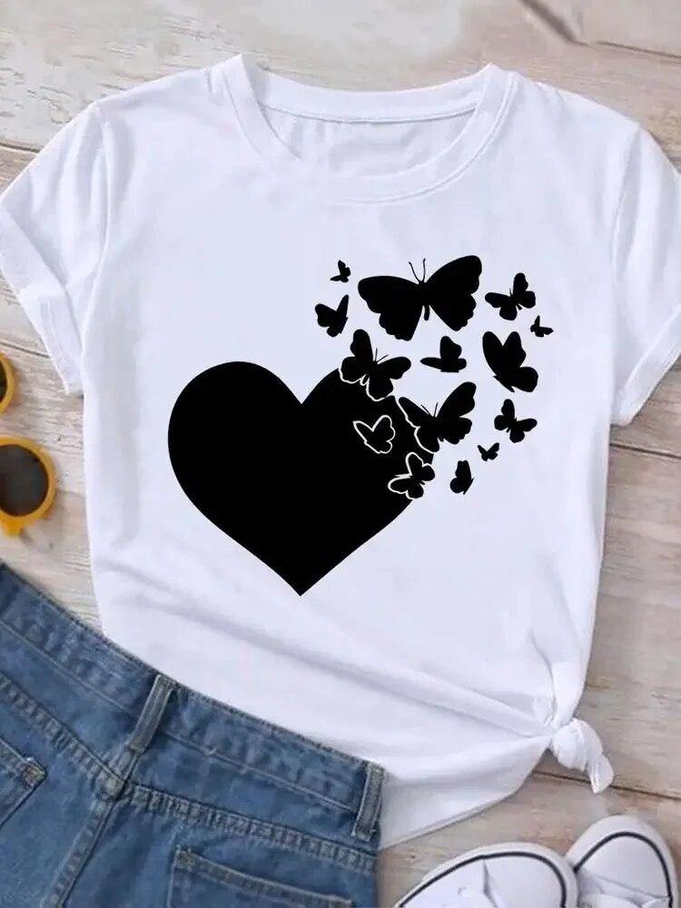 Graphic T Shirt Sunflower Butterfly Cute Summer Casual Clothing Short Sleeve Women Print Fashion Clothes Tee T-shirt FeUnisex Top
