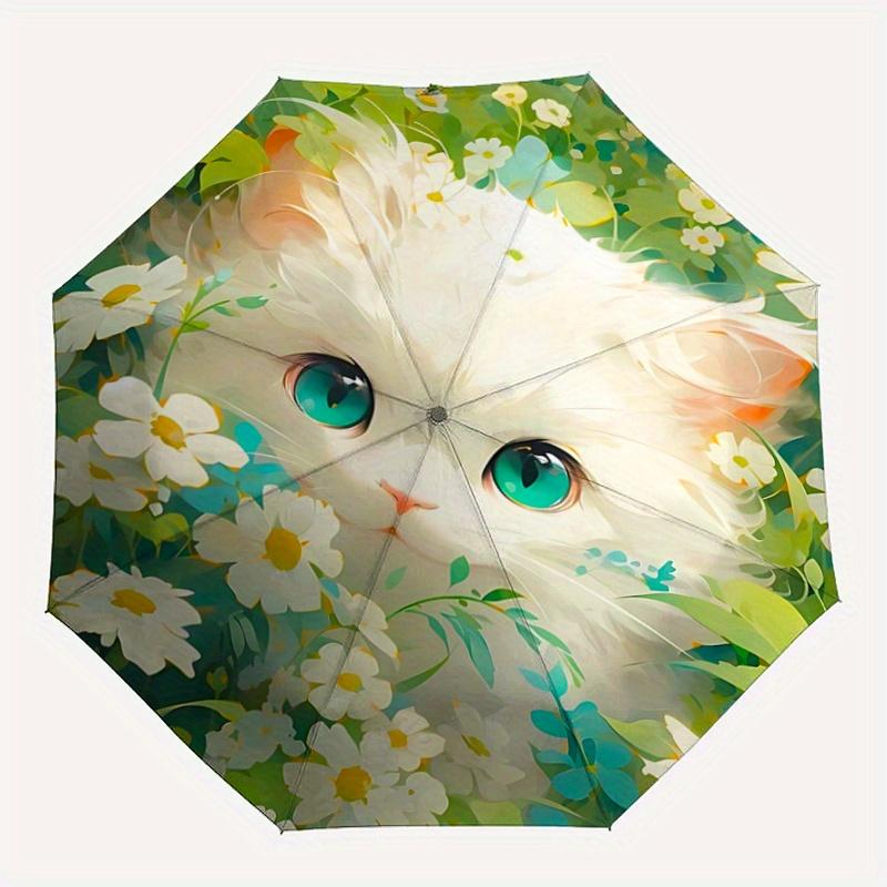 1pc White Cat Cartoon Umbrella, Portable 3-Fold Compact Umbrella, Suitable for Camping, Hiking and Travel, Ideal Easter Birthday Gift for Family