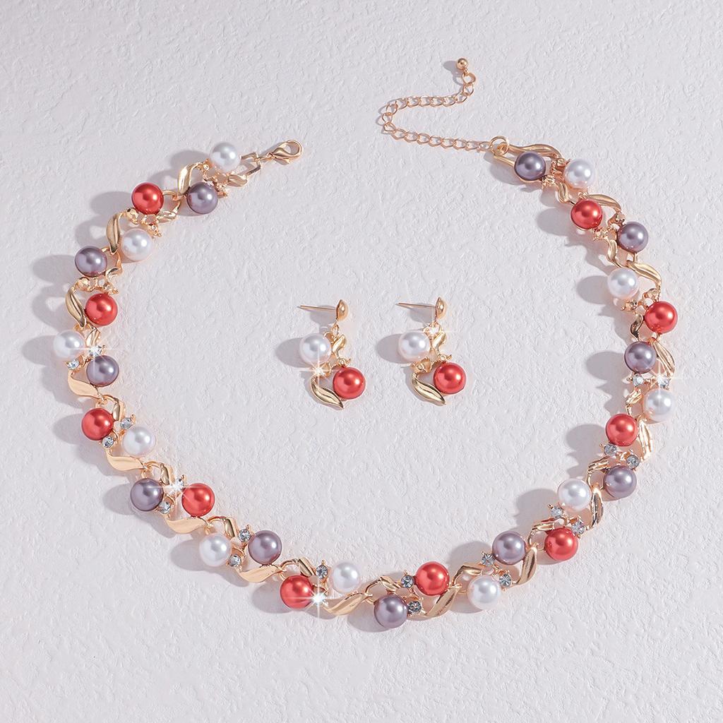 Necklace Earrings Bracelet Two-piece Set Fashionable and Versatile Clavicle Pearl Jewelry for Women