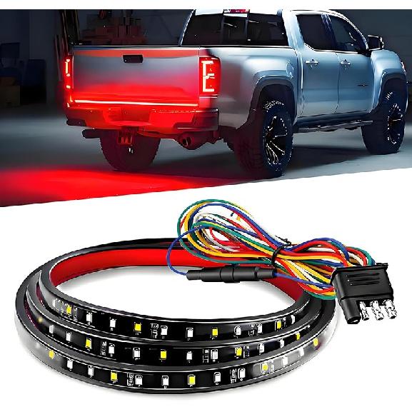 Qasim 48/49Inch LED Truck Tailgate Light Strip 5 Function Red/White For Tail Running Brake Light Turn Signal Emergency Warning Reverse Light For