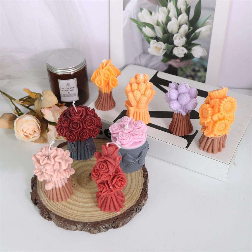 New DIY Flower Pot Candle Silicone Mold 3D Rose Tulip Shaped Aromatherapy Candle Gypsum Resin Decoration Valentine's Day Gift
