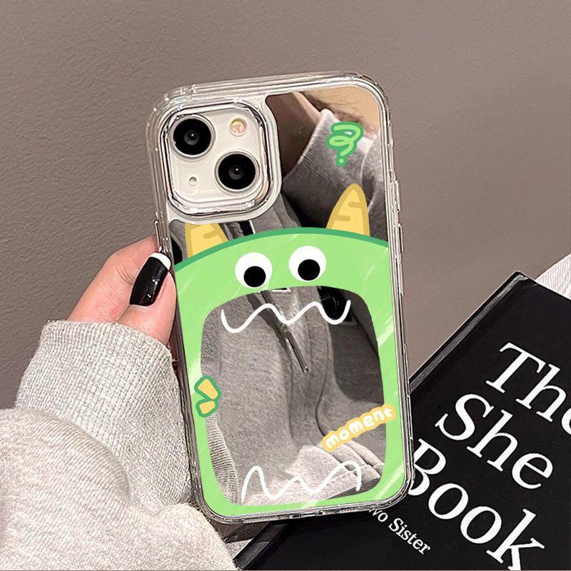 Mirror green big mouth monster is suitable for iPhone17promax mobile phone case 16/15 Apple 13 all-inclusive explosion 14