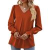 Spring and Summer New V-neck Pullover Trumpet Sleeve Top Solid Color Casual Long Shirt