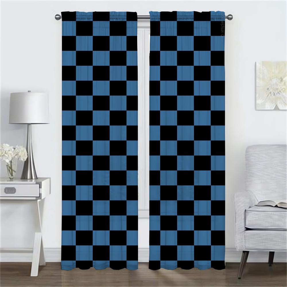 Set Of 2 Grid Halloween Decoration Living Room Curtains Camera Home Interior Partition Curtain Modern Light Blocking Made Polyester Great Window