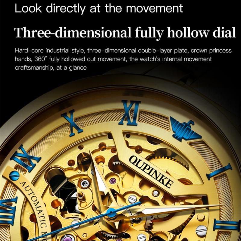 OUPINKE Men's Watch Full -automatic Mechanical Watch Hollow Movement Waterproof High -end Watch