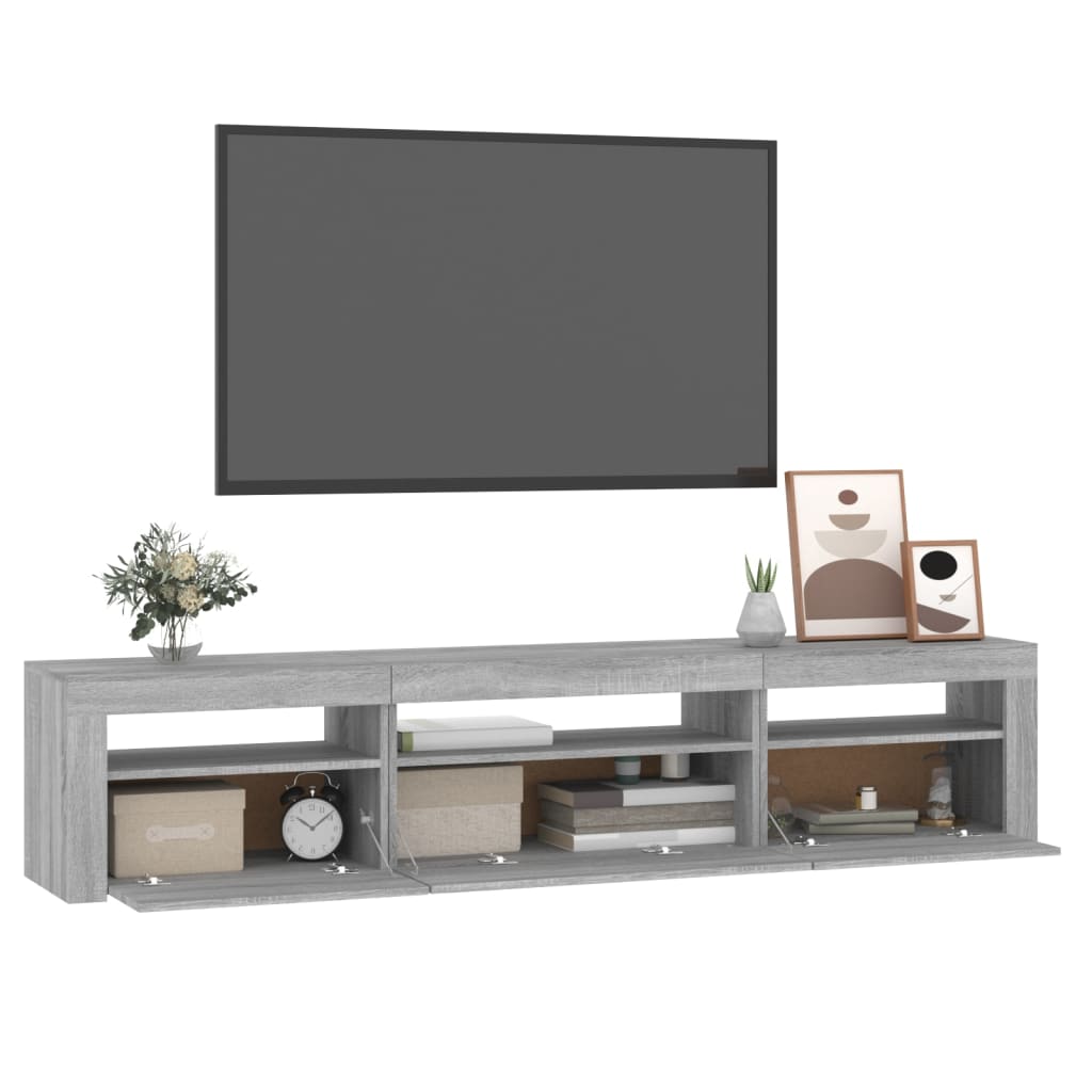 Vidaxl TV Stand with LED Lighting, Sonoma Oak Grey, 195x35x40 Cm