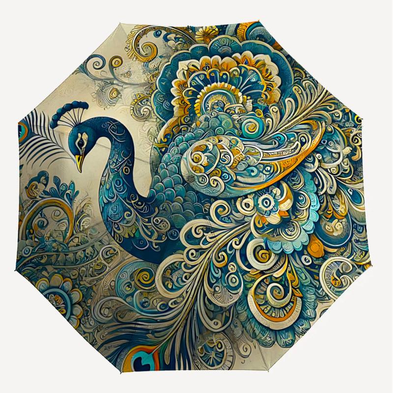 1PC Peacock PatternAutomatic Open/Close Umbrella with Windproof, 8-Rib Sturdy Canopy, Durable Ribs, Fashionable Design1226A