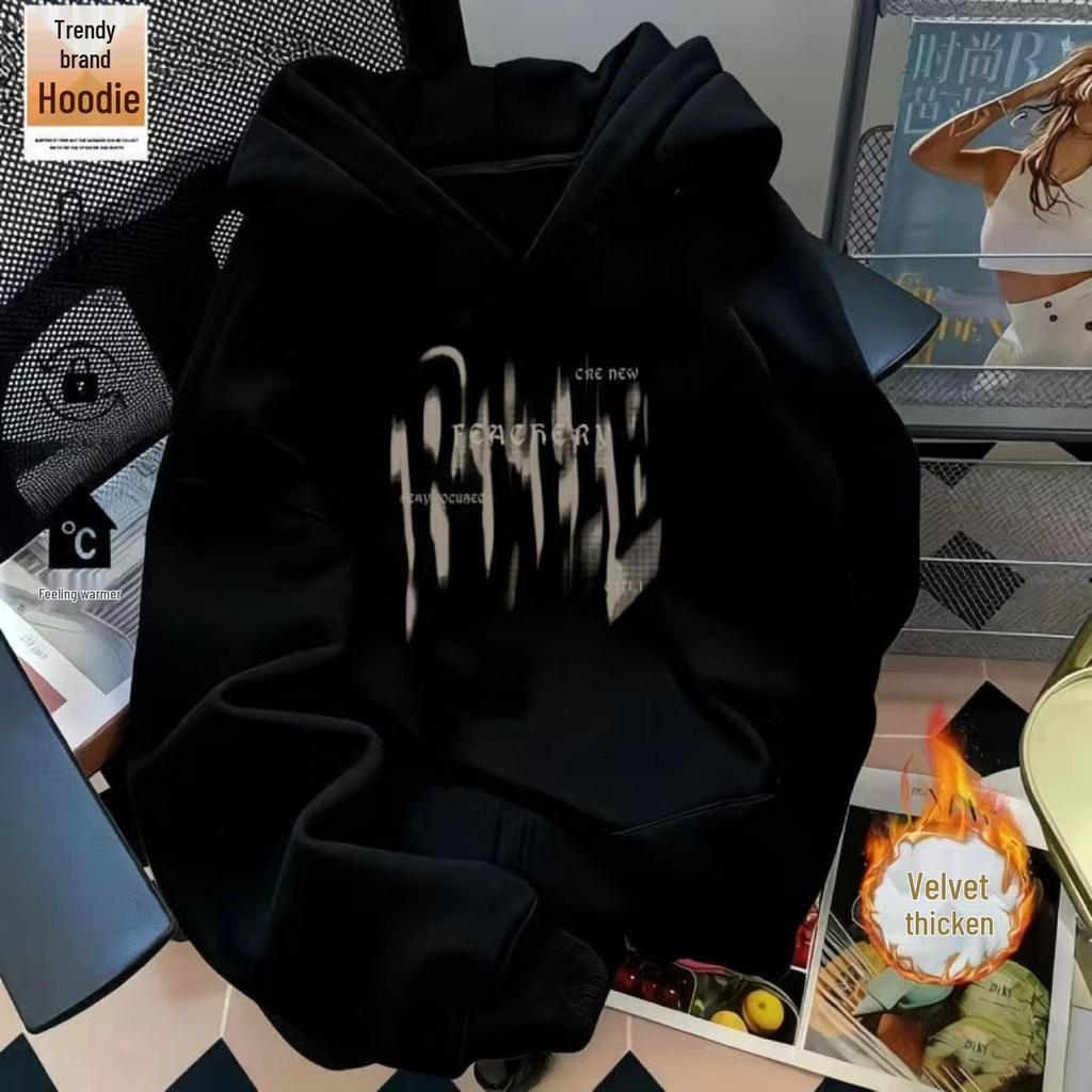 Men's Winter Thick Hooded Sweatshirt 2025 New Style Loose Pullover