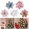 10PCS New Fabric Plastic Christmas Artificial Flowers DIY Decoration Ornaments Xmas Tree Decorations 14cm Fake Flower Xmas
