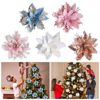 10 KS Nové Látkové Plastové Vánoční Umělé Květiny DIY Dekorace Ozdoby Dekorace na Vánoční Stromeček 14cm Umělá Květina Vánoční