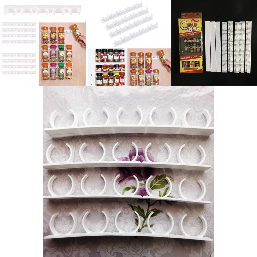 4pcs Clip N Store Home Kitchen Stick Spice Wall Rack Storage Grippe Organizer