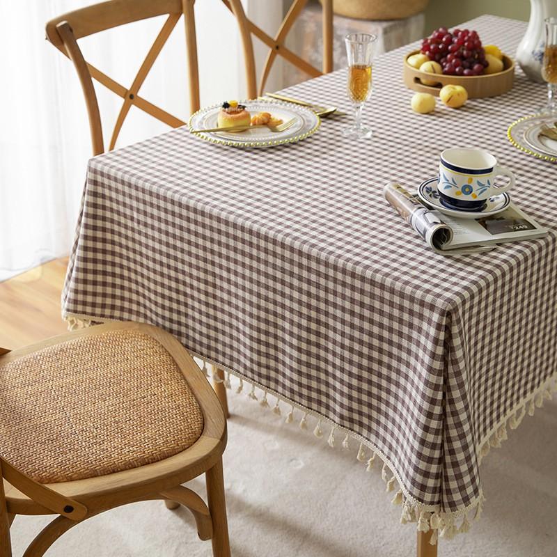 Linen Cotton Plaid Tablecloth With Tassel Trim Rectangular Dining Table Cover Nordic Minimalist Home Decor