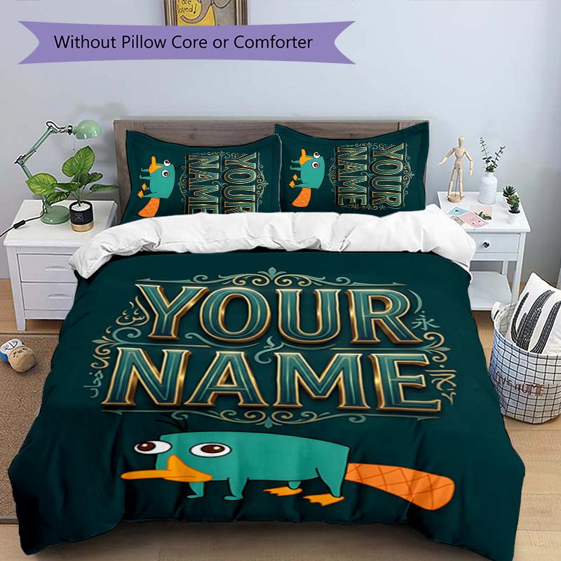 3-dielna súprava obliečok Phineas a Ferb - Personalizované meno, HD potlačené posteľné prádlo s 1 obliečkou na paplón a 2 obliečkami na vankúše - Ideálne pre domácu dekoráciu, Jednoduchá údržba