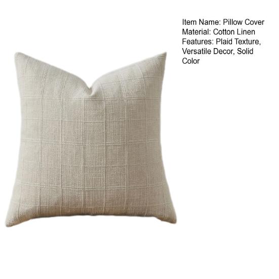 Cotton Linen Pillow Cover Nordic Style Breathable Fabric Checkered Jacquard Design Pillowcase Versatile Home