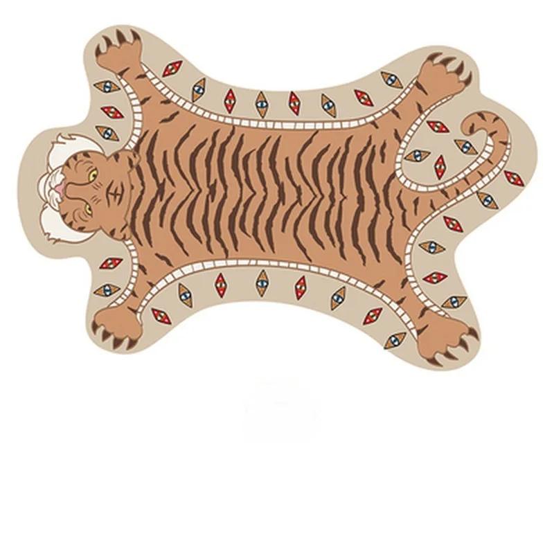 Cute Tiger Printed Rug Nordic Style Funny Plush Cartoon Leopard Tiger Printed Antiskid Floor Mat Creative Room Decor Carpet