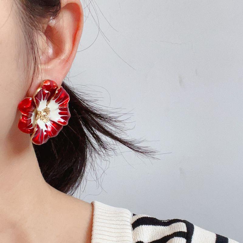 Vintage Gold Enamel Flower Ear Clips - No Piercing Needed