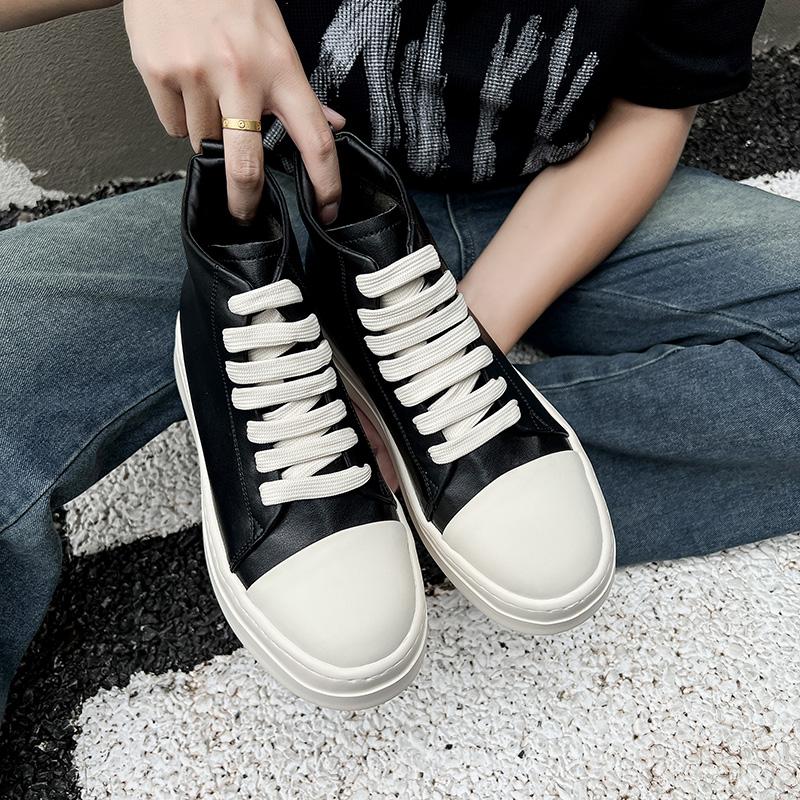 Street Style Ankle Boots for Men Genuine Leather High Top Shoes Fashion Brand Motorcycle Boots Thick Bottom Male Walking Shoes