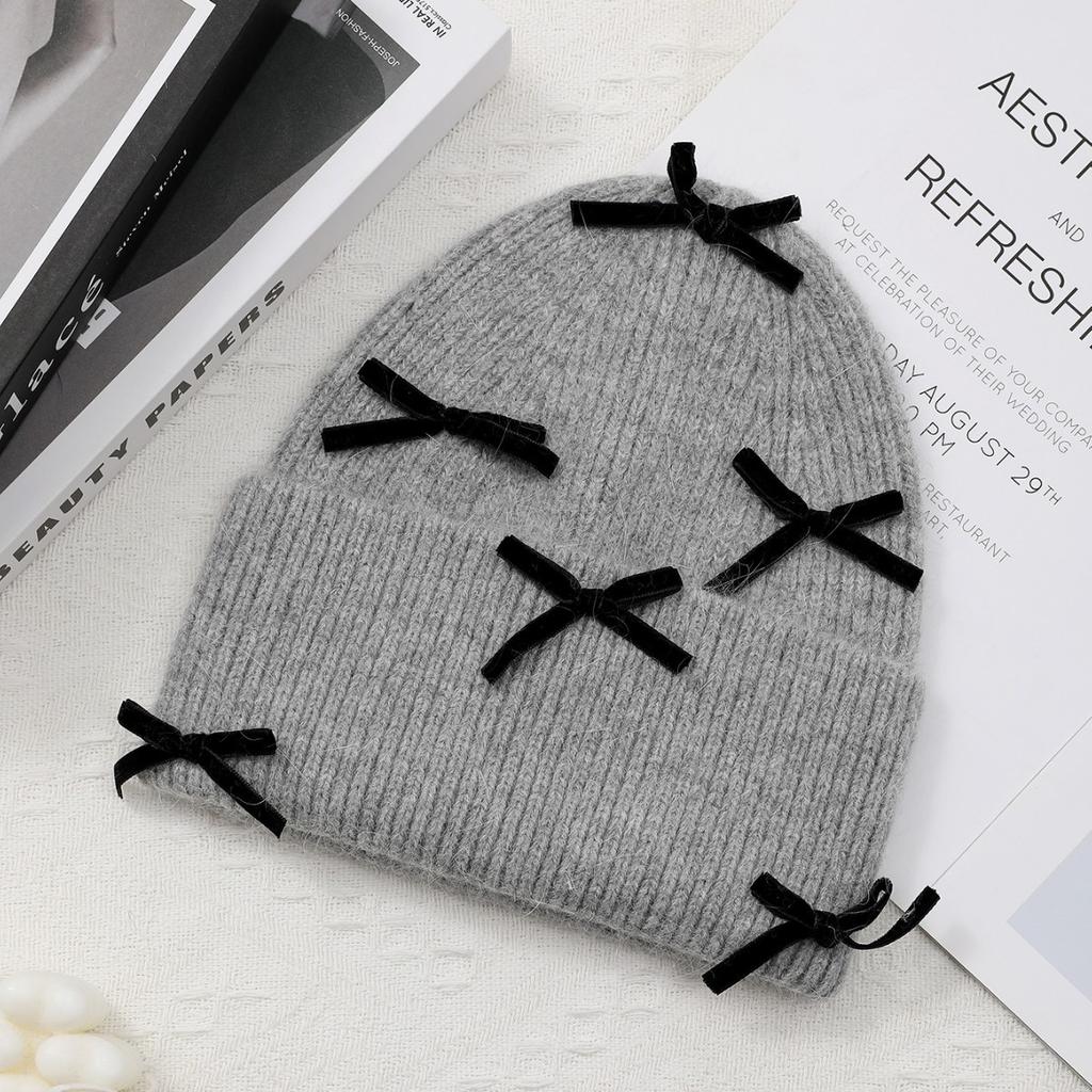Luxury Rabbit Fur Knitted Hat Women Winter Warm Soft Bowknot Beanie For Women (elegant Solid Colors) | Cozy Fur Lined Baggy Cap