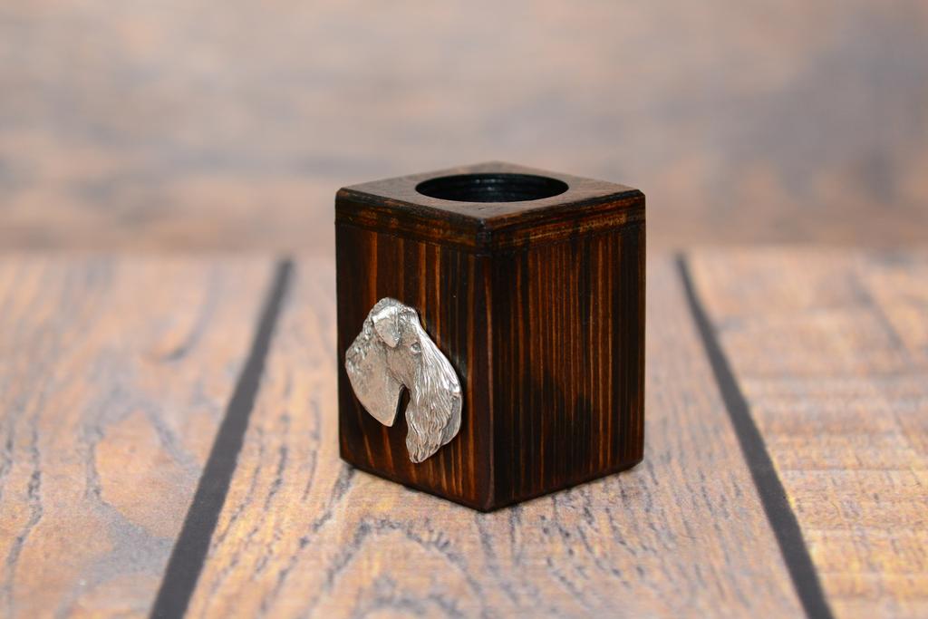 Kerry Blue Terrier, Irish Blue Terrier - wooden candle holder with a dog, a unique souvenir after losing a dog, a handicraft from the Art-Dog brand