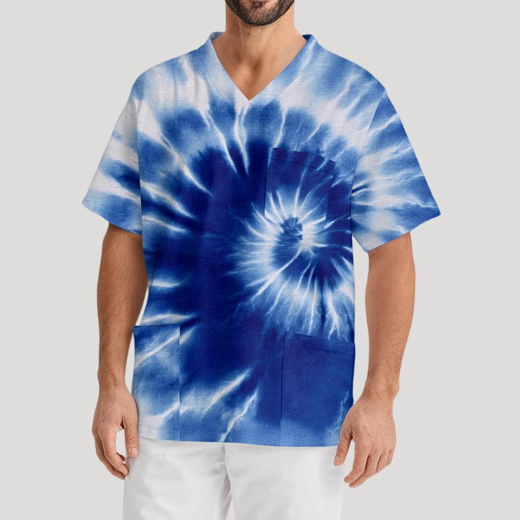 Pánská pracovní halenka s krátkým rukávem a výstřihem do V na hrudi