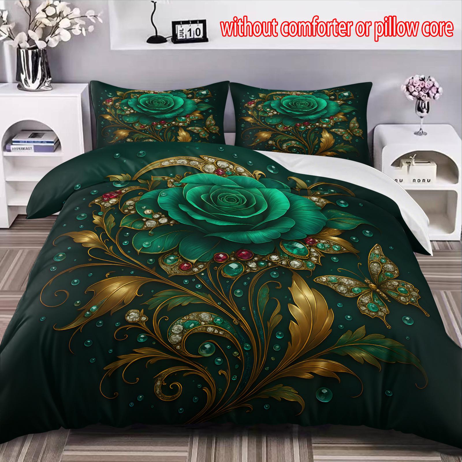 

Golden Rose Three-Piece 3D Digital Printing Quilt Set cover 90 * 200 + and 50 * 75 * 1