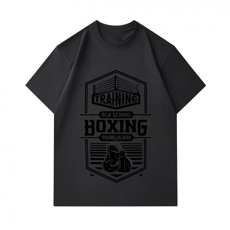 Men's 100% Cotton Crew Neck Short Sleeve T-Shirt, Retro Old School Boxing Training Printed Casual Comfortable Tee for Daily Streetwear Workout Activit