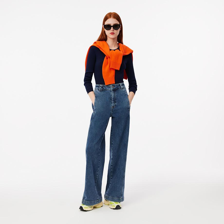 [Lacoste] Women's Slim Fit Rib-Knit Crew Neck Sweater AF2576-54N166