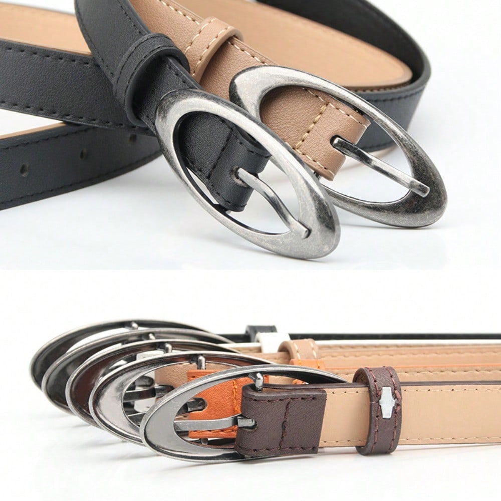 Oval Ancient Silver Alloy Buckle Belt for Women's Fashionable Personality Casual Versatile Jeans Decorative Belt