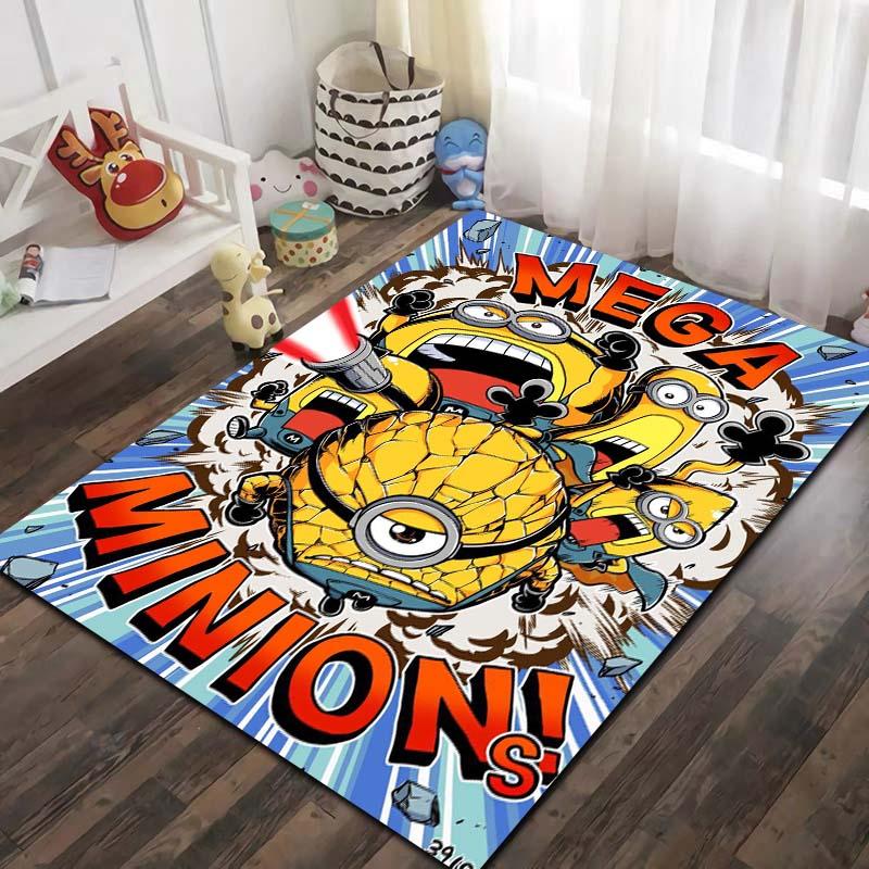 Minions Cartoon Printed Flannel Area Rug Non Slip Washable Floor Mat Kids Bedroom Living Room Sofa Decor Indoor Entrance Gift