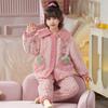 Girls Cartoon Fleece Pajama Set Warm Long Sleeve Open Front Sleepwear Winter Home Use
