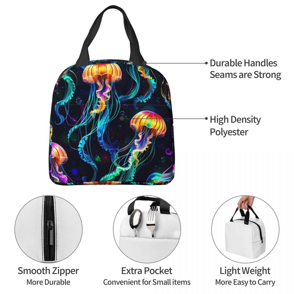 Psychedelic Bioluminescent Trippy Jellyfish Insulated Lunch Bag for Women Office Cooler Thermal Food Box Tote Lunch Boxes