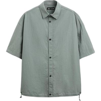 Casual Loose Solid Color Polo Short Sleeve Shirt Men Shirts Gray-Green 9621875-916