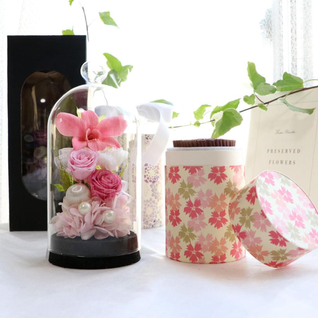 Hana Marika Sympathy Flowers, Preserved Flowers, Memorial Flower Dome, Incense Set, Incense and Flowers, Gift (Purple & Lavender Set)