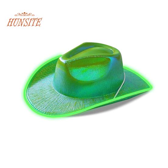

Яркие цвета ковбойская шляпа с широкими полями, ветрозащитная веревка, голографическая светодиодная шляпа для Хэллоуина, джазовая шляпа, модные аксессуары зелёный